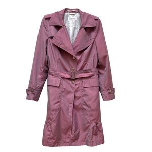 Calvin Klein Ruffled Iridescent Dusty Rose Pink Rain Coat Trench Coat Preppy